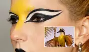 Maquiadora transforma rosto em tela para homenagear aves brasileiras em série artística