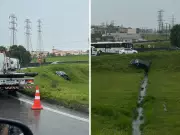 Motorista fica ferido após carro cair de alça de acesso entre Anhanguera e Santos Dumont em Campinas