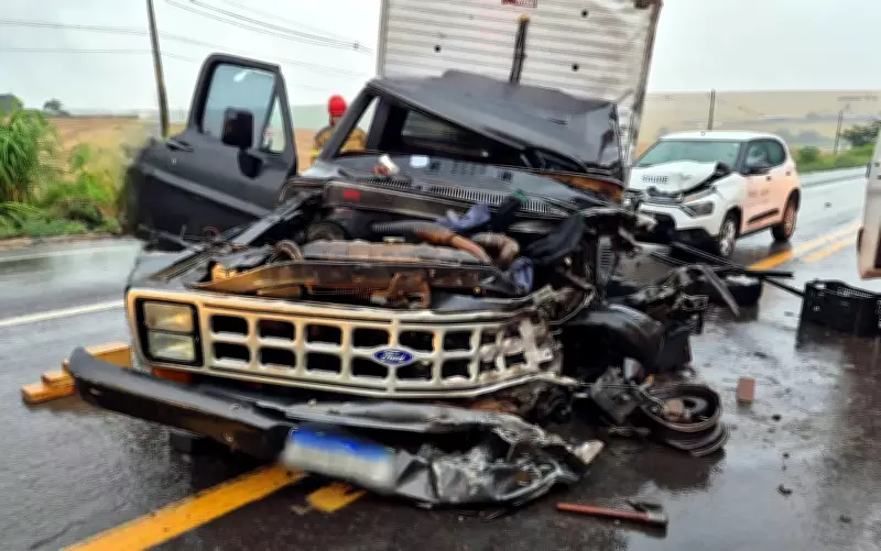 Acidente entre caminhonete e caminhão deixa motorista ferido na MGC-491 em Alfenas