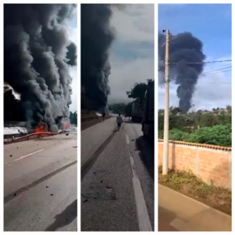 Acidente entre carretas na Fernão Dias causa incêndio e uma morte em Itaguara