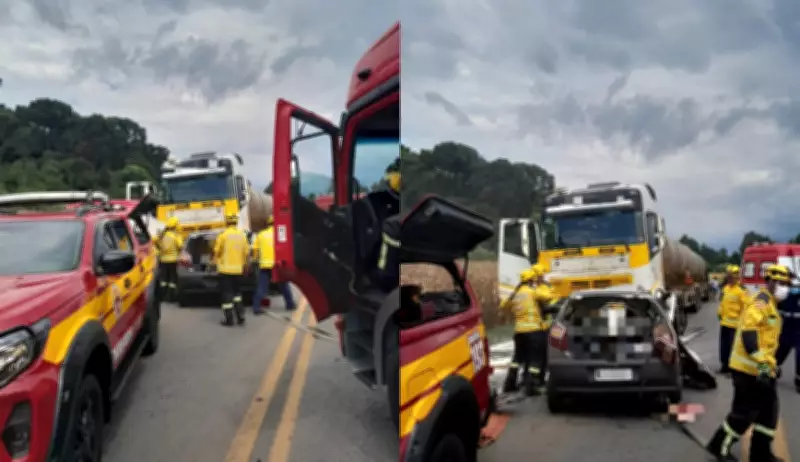 Acidente fatal entre carro e carreta mata quatro venezuelanos em Santa Catarina