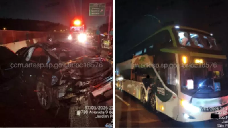 Acidente grave na Anhanguera: carro capota e é atingido por ônibus em Jundiaí, deixando dois feridos