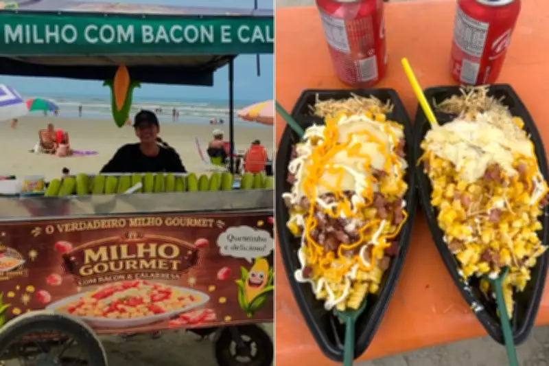 Ambulante viraliza com 'milho gourmet' em praia do litoral de São Paulo