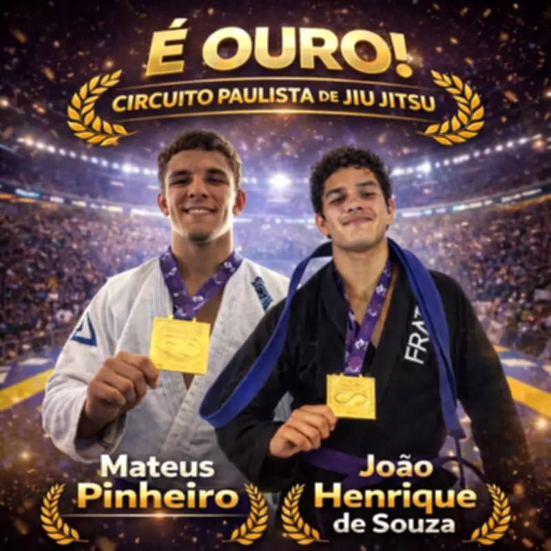 Atletas de São Pedro do Turvo brilham com ouro no Circuito Paulista de Jiu-Jitsu em Barueri