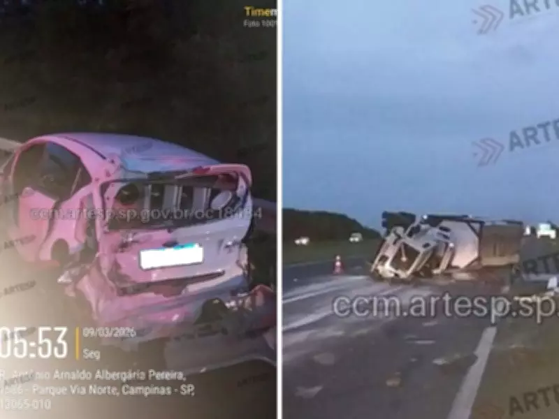 Batida entre carro e carreta deixa três feridos na Rodovia Adalberto Panzan, em Campinas