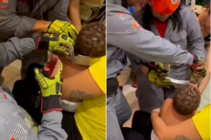 Bombeiros resgatam bebê após forma de bolo ficar presa em sua cabeça em São Vicente