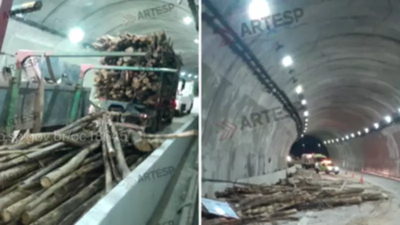 Caminhão bitrem carregado de madeira tomba e interdita parcialmente rodovia em Jacareí