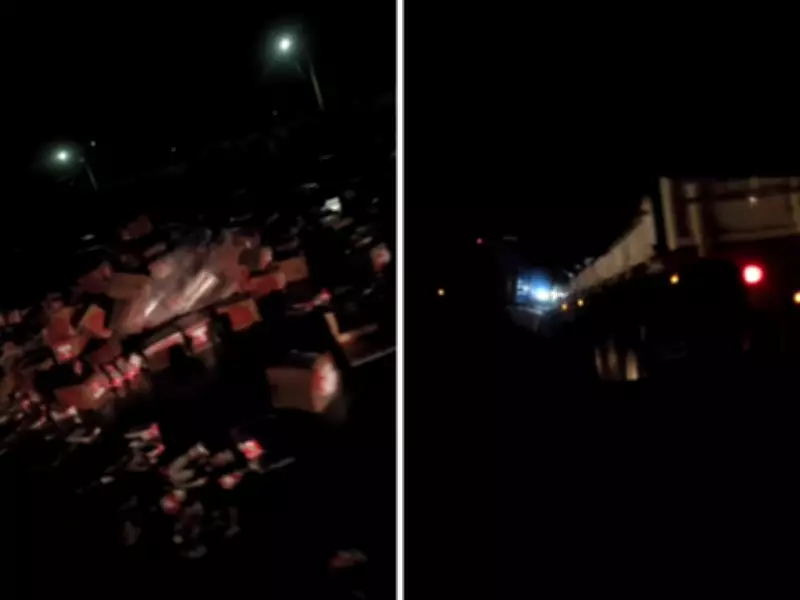 Caminhão carregado de leite tomba e interdita faixas da Anhanguera em Americana