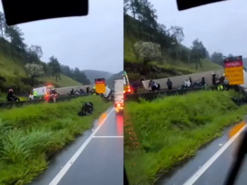 Caminhão de pneus tombado é saqueado por grupo encapuzado na Régis Bittencourt