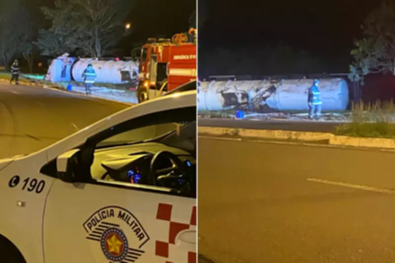 Caminhão-tanque com etanol tomba em rodovia de Teodoro Sampaio e motorista é socorrido
