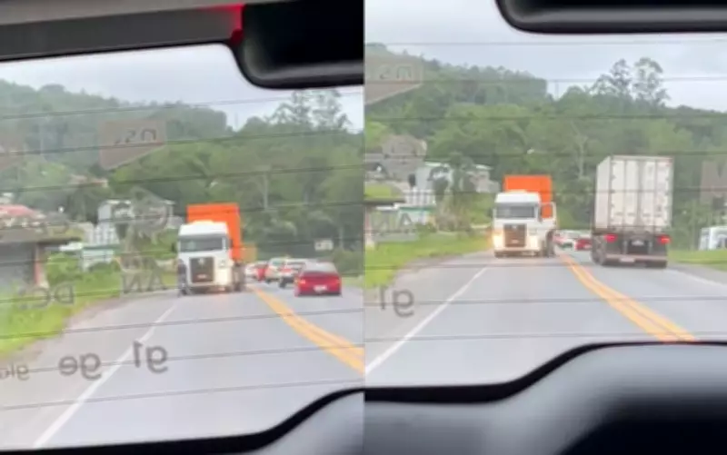 Caminhoneiro é flagrado urinando no meio da pista da BR-470 em Rio do Sul