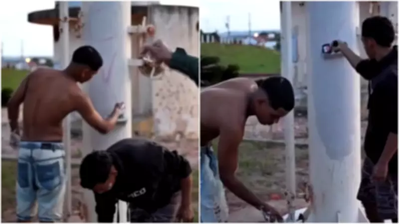 Capitão da PM obriga membros do CV a apagarem pichações em Carnaubal, Ceará