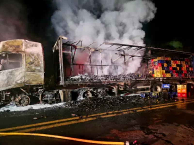 Carreta com carga de cervejas é destruída por incêndio na zona rural do Piauí