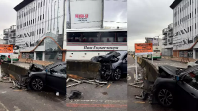 Carro colide com mureta em obras da avenida João Paulo II em Belém; motorista tem ferimentos leves