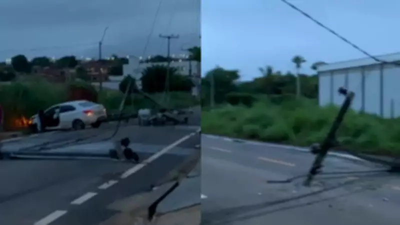 Carro desgovernado derruba sete postes e deixa bairros sem energia em Uruçuí, Piauí