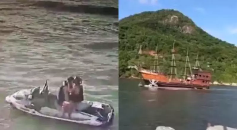 Casal beijando em moto aquática é atropelado por 'barco pirata' em Balneário Camboriú