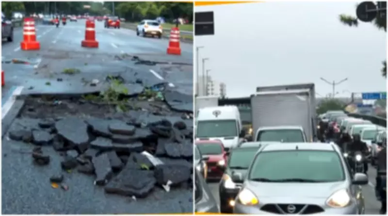 Chuva abre cratera no Complexo Maria Maluf e causa congestionamento na Zona Leste de SP