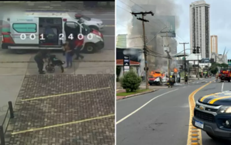 Câmera flagra ambulância pegando fogo em Goiânia; socorristas retiram criança cadeirante a tempo