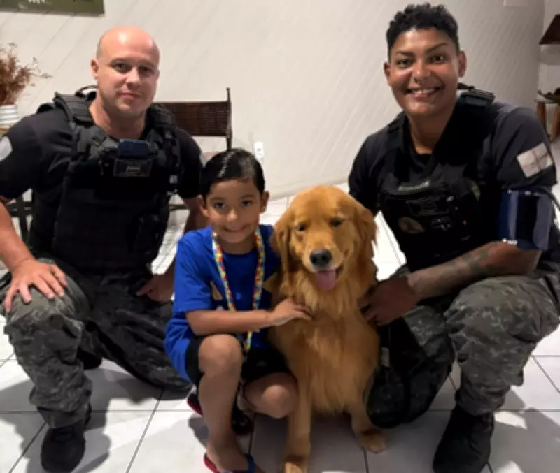 Cão do GOC emociona menino autista em festa de aniversário em Cabo Frio