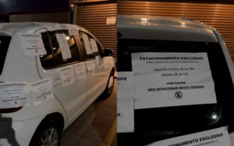 Comerciante cobre carro com avisos após motorista parar em vaga exclusiva em Goiânia