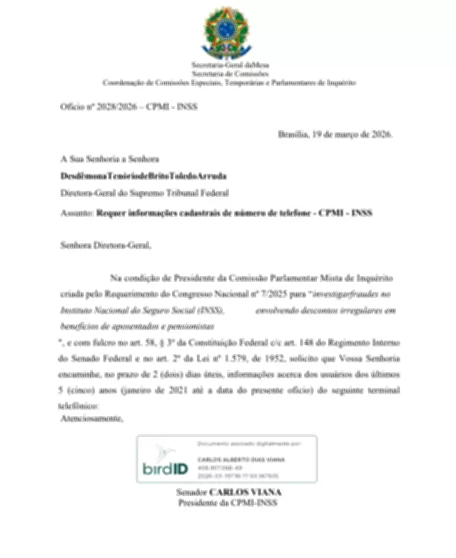 CPMI do INSS pede ao STF identificação de número que conversou com empresário Vorcaro