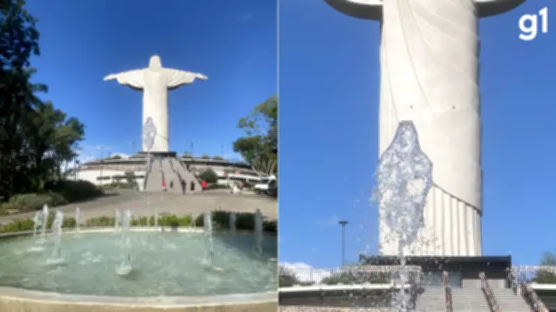 Detalhe em foto de fonte emociona família gaúcha após visita ao Cristo Protetor