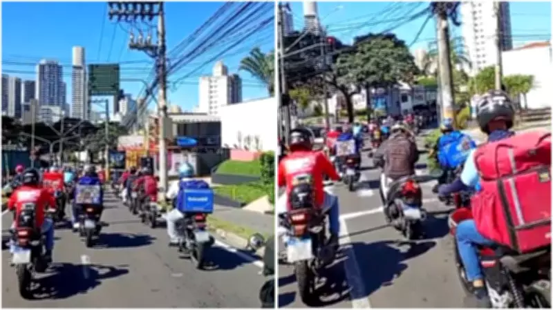 Entregadores de apps fazem protesto em Sorocaba (SP) contra projeto de lei e por melhores condições