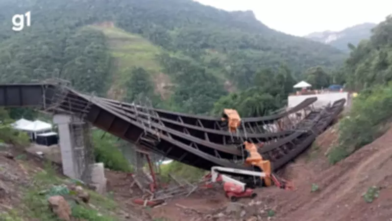 Estrutura de viaduto em obras desaba na BR-470, na Serra Gaúcha, sem feridos