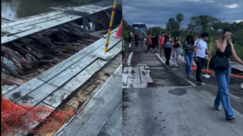 Estudantes arriscam vida em ponte de madeira quebrada na BR-222 no Piauí