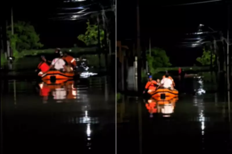 Famílias resgatadas de botes após alagamentos em Peruíbe: 110 desabrigados