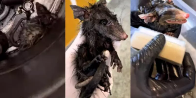 Gambá cai em tambor com graxa e óleo em SC, é resgatado e vídeo viraliza com 2,8 milhões de visualizações