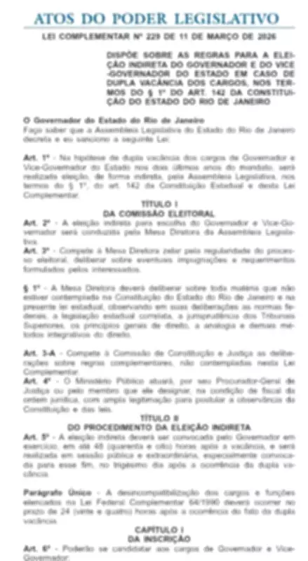 Governador do Rio sanciona lei que regulamenta eleição indireta para sucessão