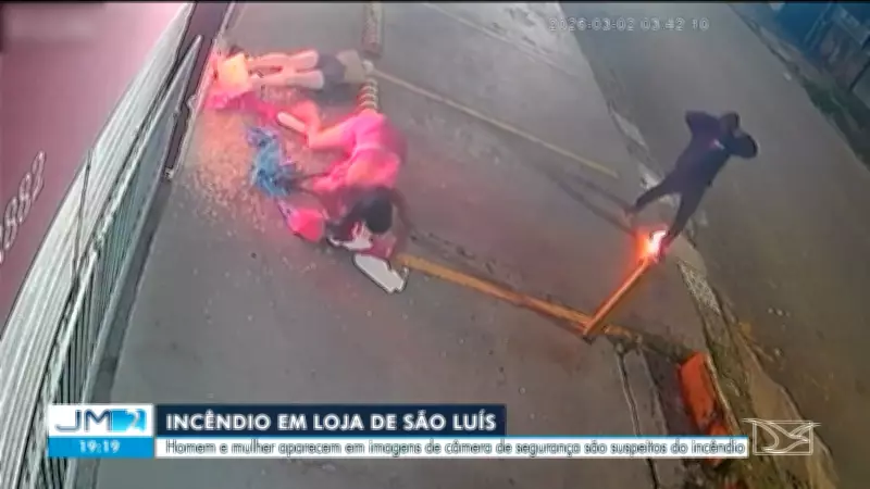 Homem e mulher incendeiam loja em São Luís; polícia investiga crime registrado por câmeras