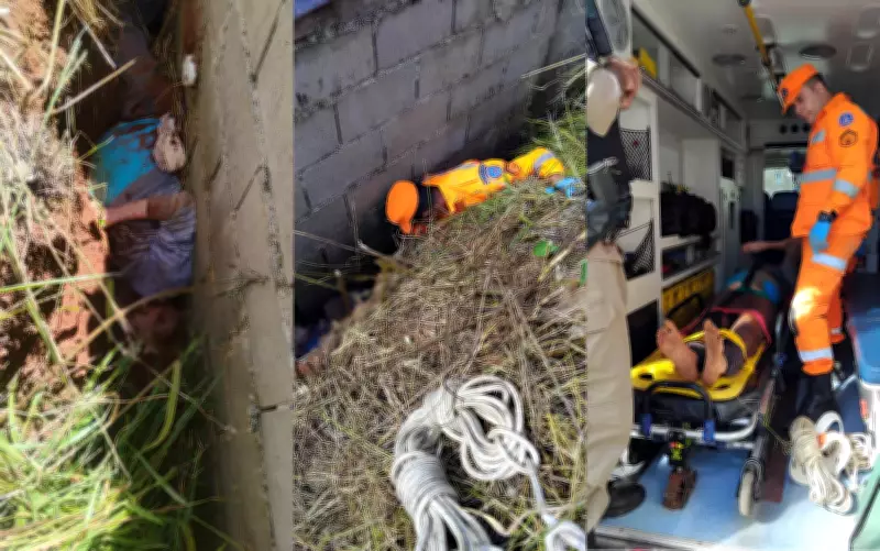 Idoso de 94 anos é resgatado após ficar preso entre barranco e muro em Carmo de Minas