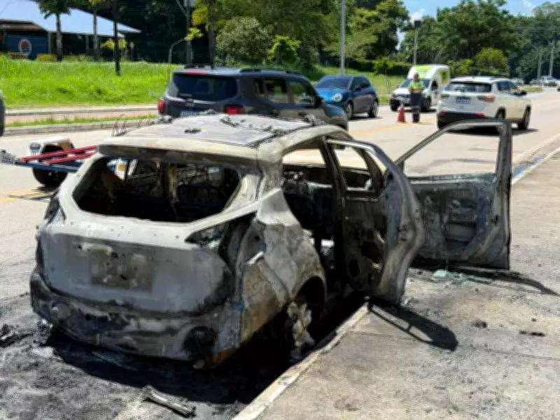Incêndio consome carro na Via Oeste em São José dos Campos; motorista escapa ileso