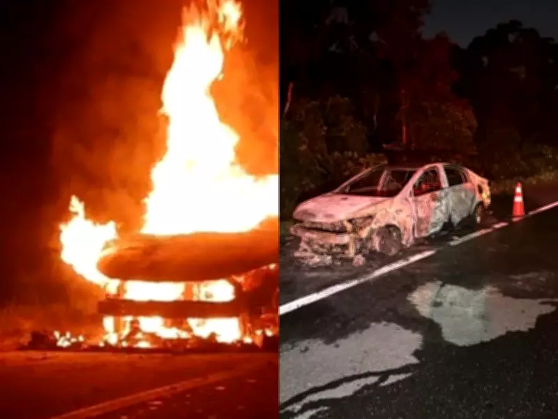 Incêndio destrói carro na Rio-Santos em São Paulo; trânsito foi parcialmente interditado