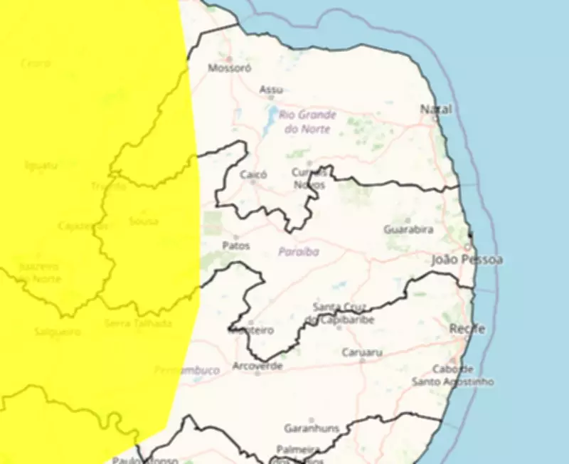 Inmet emite alerta amarelo para chuvas intensas em 64 cidades do Sertão da Paraíba