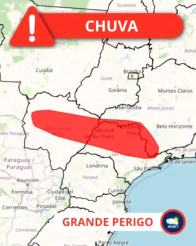 Inmet emite alerta vermelho para chuvas intensas em SP, MS e MG nesta quarta-feira