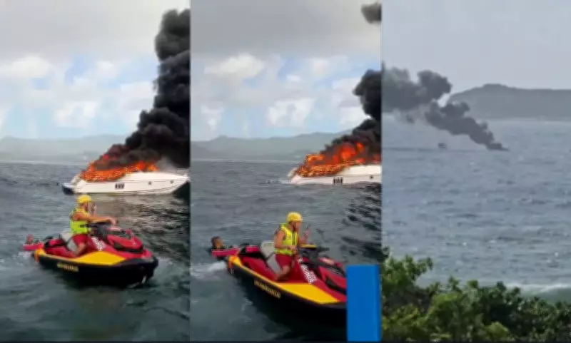 Lancha peega fogo e naufraga no mar de Florianópolis; duas pessoas são resgatadas