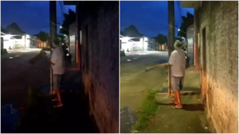 Morador de Pacajus acende poste defeituoso com pancadas de tora de madeira