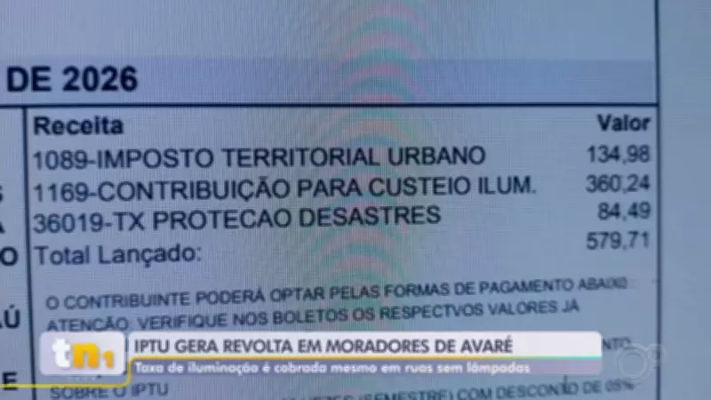 Moradores de Avaré questionam cobrança de taxa de iluminação pública no IPTU sem serviço disponível