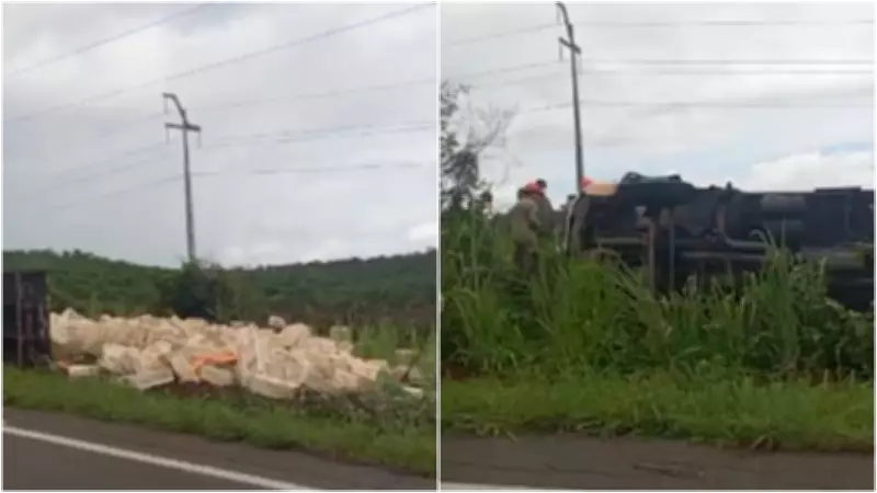 Motorista de 33 anos morre após caminhão com frangos tombar na CE-060 no Ceará