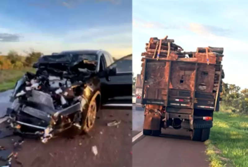 Motorista fica preso às ferragens após carro colidir com caminhão na BR-060 em Mato Grosso do Sul