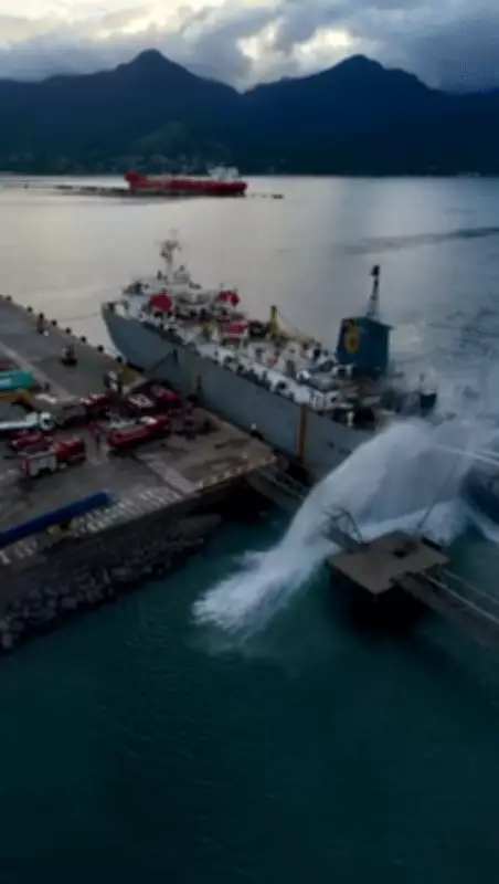 Navio com gado pega fogo em São Sebastião sem danos estruturais; animais estão seguros