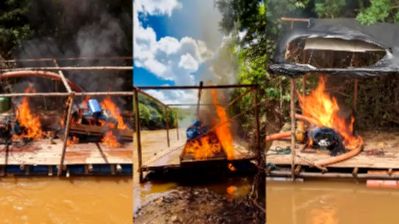 Operação Drakon destrói cinco balsas de garimpo ilegal no Rio das Velhas em Minas Gerais