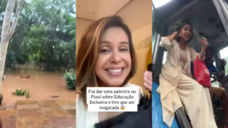 Palestrante usa trator para chegar à escola em cidade alagada por chuvas no Piauí