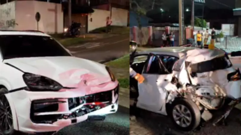 Porsche em alta velocidade colide com carro e deixa cinco feridos em Curitiba