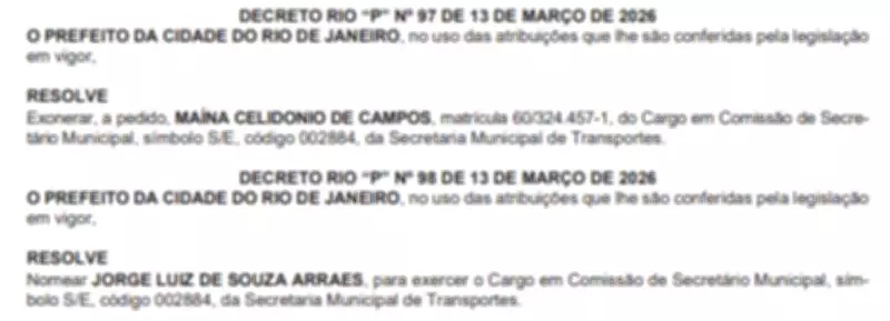 Rio de Janeiro anuncia troca na Secretaria de Transportes após cinco anos