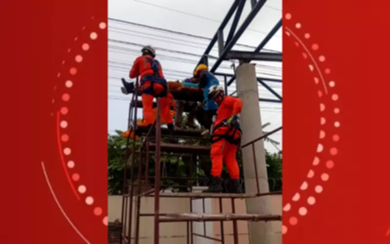 Trabalhador sofre descarga elétrica a 6 metros de altura e é resgatado em Feira de Santana
