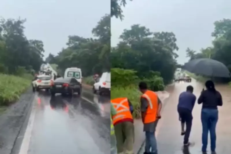 Trecho da Estrada da Guia em Cuiabá é liberado após alagamento por chuva forte